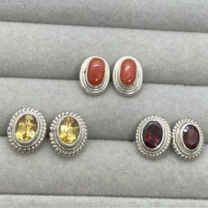 Sterling silver coral or citrine or garnet stud earrings
